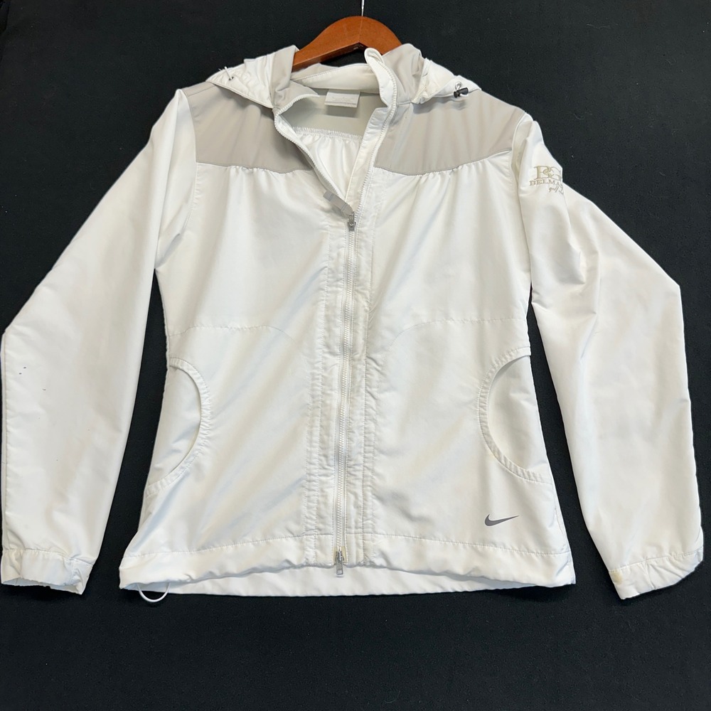Nike Golf Women White Full Zip Hooded Windbreaker Jacket Belmar Golf Club Small